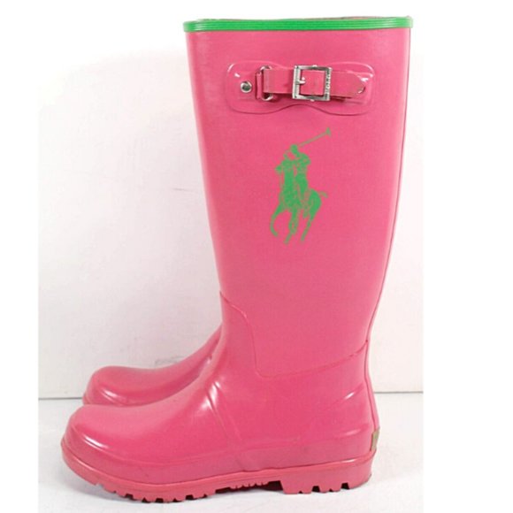 Polo Ralph Lauren Shoes - Polo Ralph Lauren Pink Green Rain Boots 6